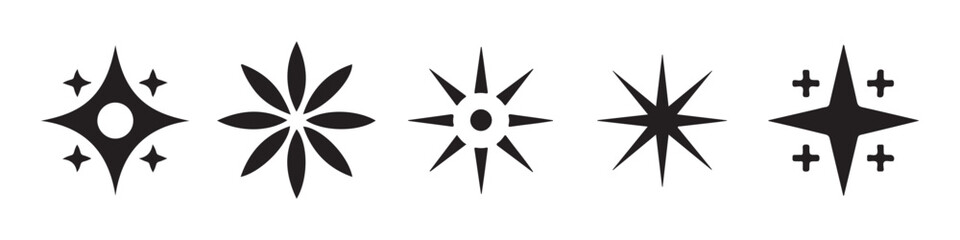 Set of abstract black sparkle icons. vector collection of shiny magic star symbol. graphic design elements. © MOST AKTER