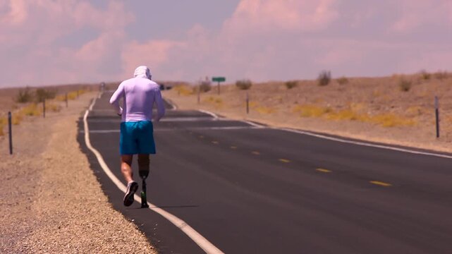 Athlete with prosthetic leg on a long journey through death valley