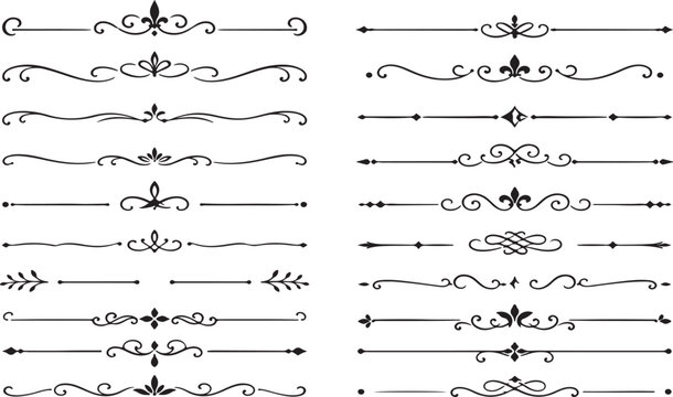 Set of black vintage floral dividers and decorative page ornaments