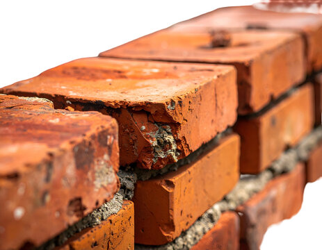 Close-up of Red Clay Brick Wall Construction Detail with Textured Surface