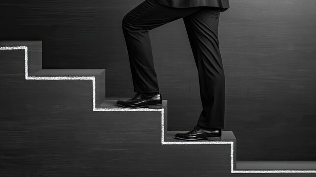 Businessman climbing stairs career growth concept image
