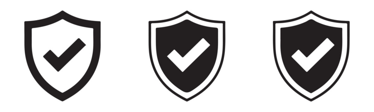 Shield with check mark vector symbol collection isolated on transparent background.