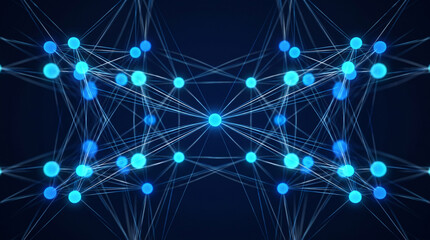 Obraz premium Abstract digital neural network background with glowing blue nodes and connecting lines representing artificial intelligence big data transfer and global communication technology system.