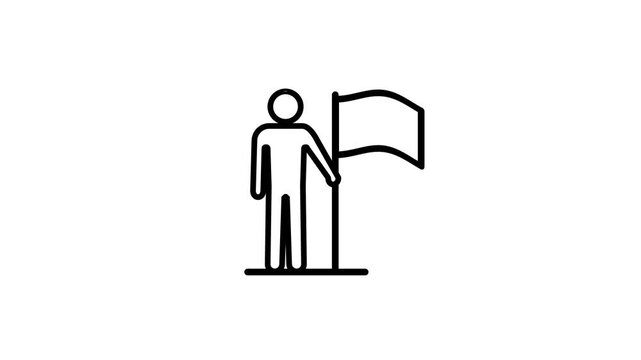 Line icon of a person planting a flag on the ground symbolizing leadership vision goal setting and marking a milestone of success in business growth