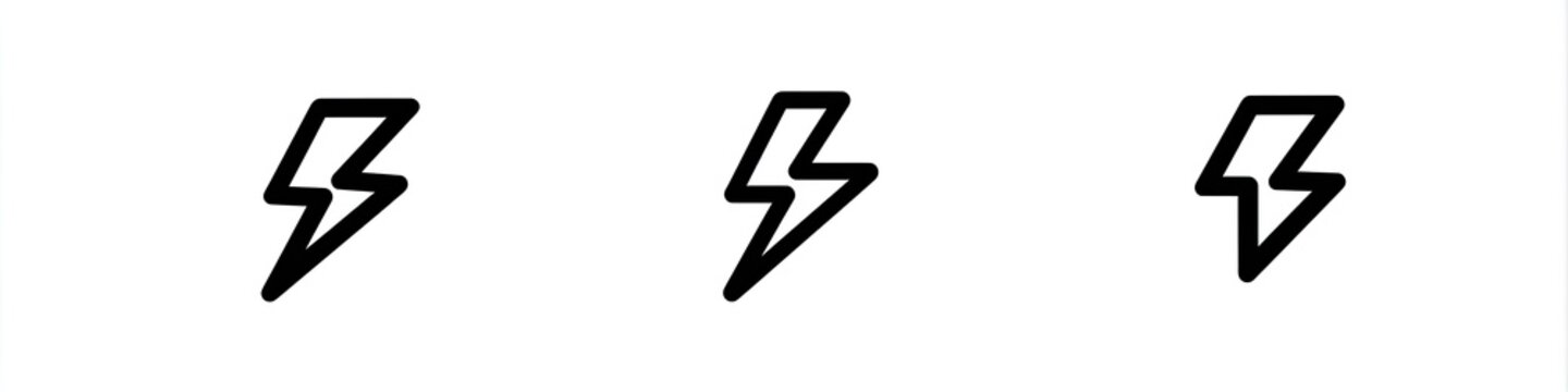 Three black lightning bolt icons on a white background. Simple and minimalistic illustration