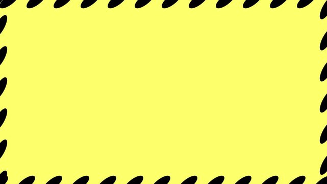 Abstract moving frame animation video, vibrant yellow backdrop with dynamic black oval elements.