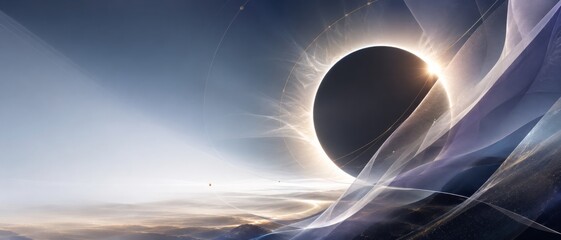Solar eclipse with cosmic patterns and abstract design, suitable for background © dvoevnore