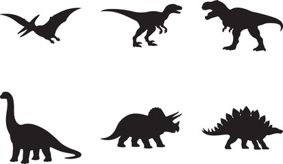 Fototapeta premium Prehistoric dinosaurs silhouette collection.