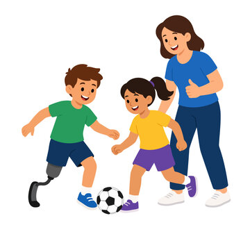 Inclusive Children Playing Soccer With Prosthetic Leg