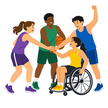 Inclusive Basketball Team Celebrating Unity and Teamwork