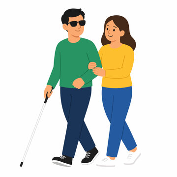 Supportive Companion Guiding Blind Person While Walking