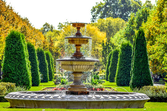Ornamental tiered fountain in The Regent's Park on a sunny day