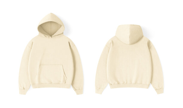 blank relaxed fit pullover hoodie beige isolated on white background