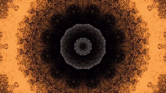 Abstract orange mandala tunnel motion hypnotizing kaleidoscope loop video background