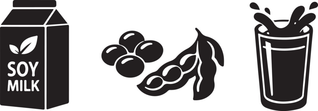 Vegan plant based dairy free beverage icon set