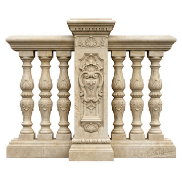 Classic stone balustrade isolated on white. Decorative architectural railing element.