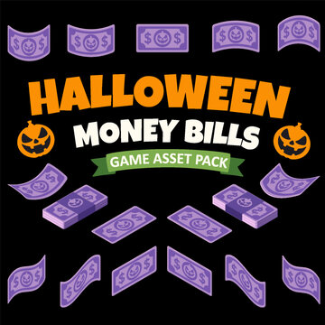 Halloween Purple Money Banknotes Game Asset Pack