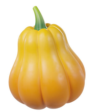 3D orange and yellow pumpkin, isolated on background. Autumn vegetable for Halloween, seasonal designs, Thanksgiving, greeting cards, stickers, posters. 3d render
