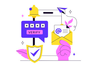 Obraz premium Email Verification Vector Illustration Featuring Secure Email Authentication, Account Confirmation Protection, Verified Messages, and Digital Security