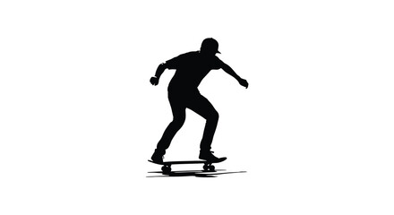 Fototapeta premium Skateboarder Silhouette On White Background Dynamic Action Pose
