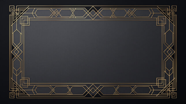 Gold Art Deco geometric frame on gray.