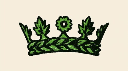 Fototapeta premium Simple crown woven from leaves with one small scalloped, minimalist conceptual illustration