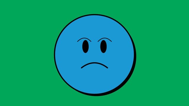 Sad Blue Face Emoji 2D Character Animation Loop Green Screen Background
