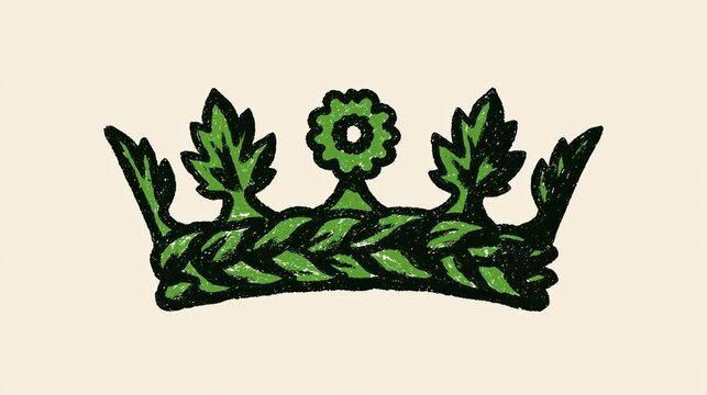 Simple crown woven from leaves with one small scalloped, minimalist conceptual illustration