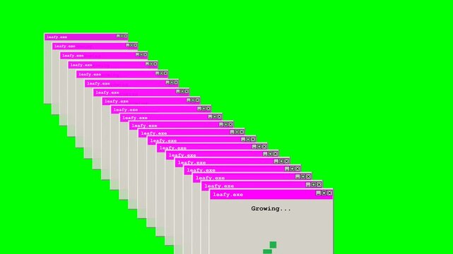 Retro OS Window Cascade Glitch Animation Green Screen Loop