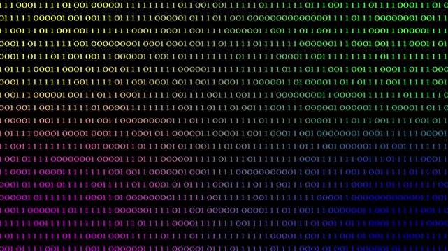 Dynamic digital binary code background, featuring cascading streams, of zeroes and, ones in a, vibrant rainbow gradient, spectrum for futuristic, technology, cyber security, data science,  programming