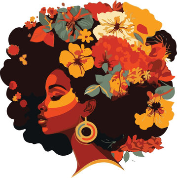 African Woman Profile Vector Art with Floral Afro Hair