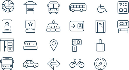 Fototapeta premium Transportation and logistics icons set for travel and delivery business and public transit. Vector illustration
