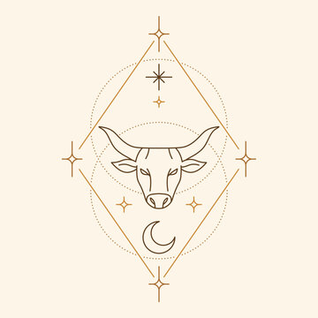 Taurus zodiac symbol with celestial geometric frame