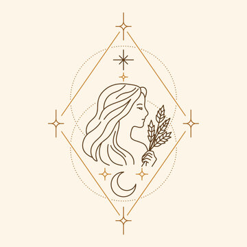 Virgo zodiac symbol with celestial geometric frame