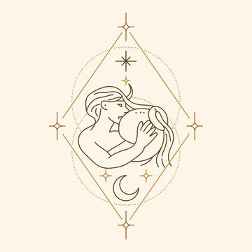 Aquarius zodiac symbol with celestial geometric frame