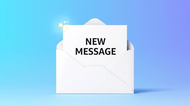 New Message Card Emerging from Open Envelope