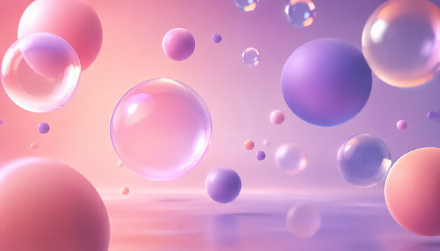 Floating Pastel Bubbles and Spheres 3D Background