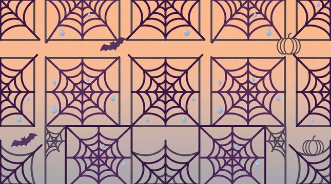 Halloween cobwebs with morning dew drops pattern creates a fresh spooky background suitable for banners and seasonal designs