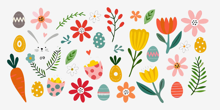 Floral ornament with easter eggs and rabbit vector illustration