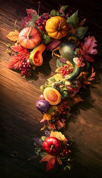 Autumn Harvest Question Mark Illustration Rustic Abundance Warm Light Stock Photo Concept