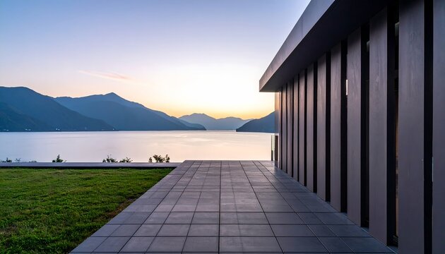 Serene Waterside Scene with Modern Architecture Dusk