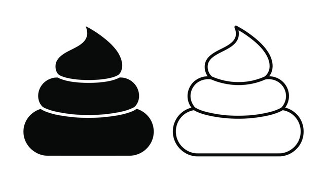   
Minimalist poop icons set featuring solid and outline swirled piles for humor, emoji design, sanitation, and playful graphic projects in vector style