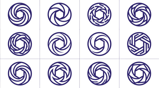 Set of circular lens aperture shutter icons.