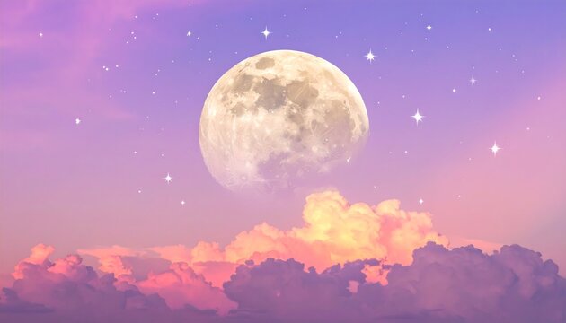 Serene Night Sky with Luminous Moon and Pastel Clouds
