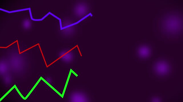 Dynamic animated line graphs with glowing purple bokeh background, for financial data, presentation data visualization