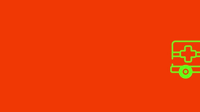 Minimalist ambulance animation with flashing siren on vibrant red background, emergency medical healthcare