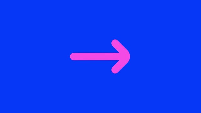 Minimalist pink arrow pointing right on vibrant blue background, motion pointer direction navigation