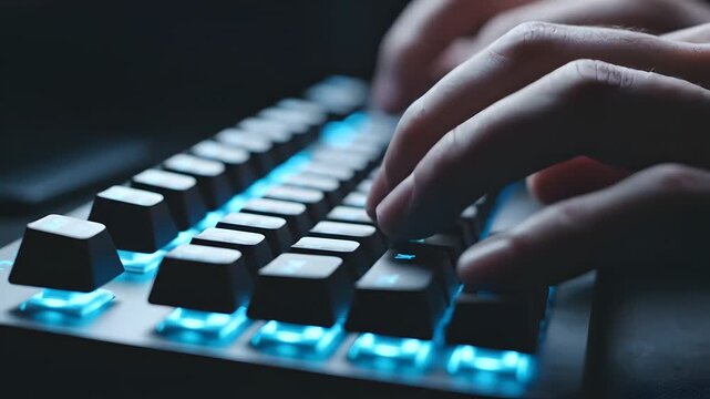 High quality view of hands typing with smooth dynamic movement in bright setting