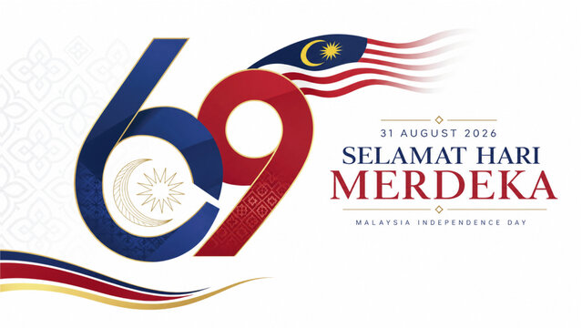 Beautiful gesign of 69 years Malaysia Hari Merdeka Independence Day 2026 background with traditional batik pattern and Kuala Lumpur skylines illustration. Vector Illustration 