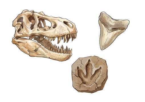 Realistic fossil illustration with rich stone texture, detailed ancient relic and striking natural appearance ／ シズル感のある化石のイラスト、リアルな石の質感と古代の趣を表現した存在感のある化石イラスト